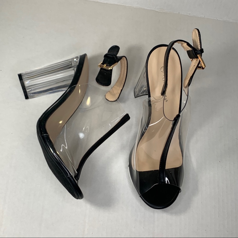 TOP Moda Womens Clear Chunky Heel Sandals Size 7